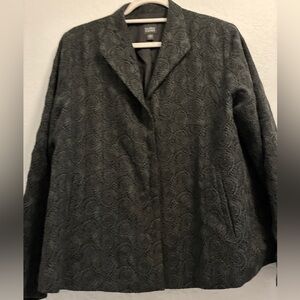 Eileen Fisher black embroidered flocked spiral blazer